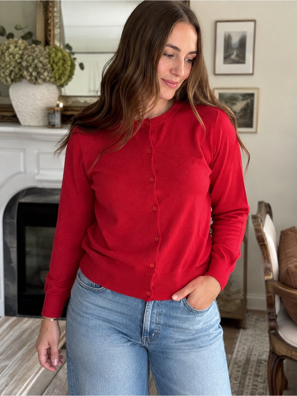 A New Day Red Button Front Cardigan Sweater XXL